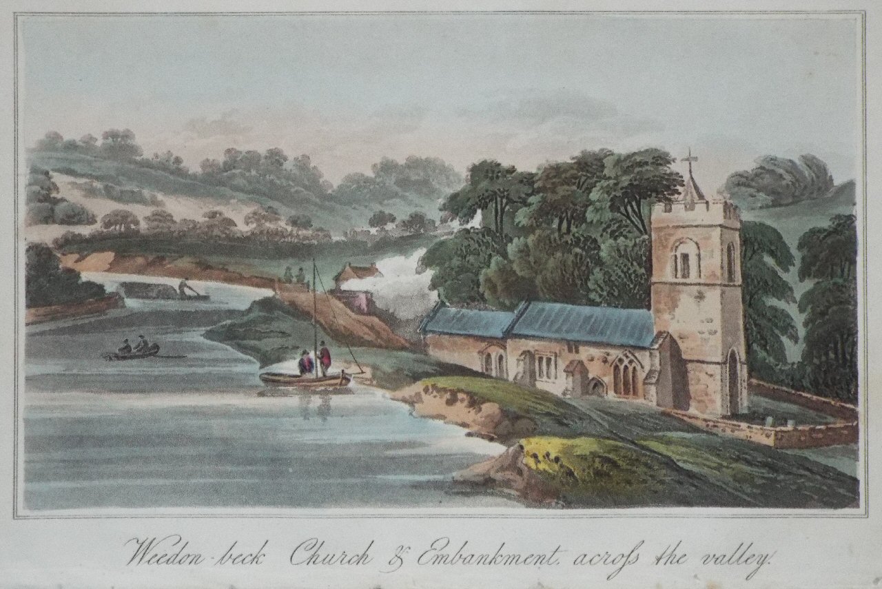 Aquatint - Weedon-beck Church & Embankment, across the valley. - Hassell